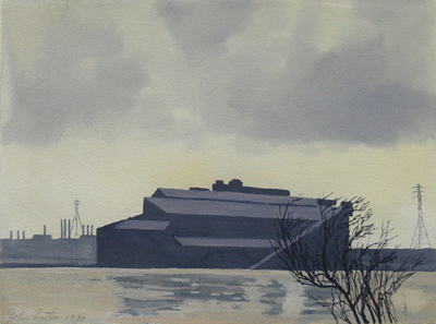 Beautiful near monochromatic Gouache of the Ford Plant in Dearborn, Michigan done by John Button in 1970