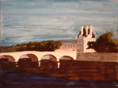 This painting of Pont Royal and the louvre by the artist John Button is done in Gouache on paper