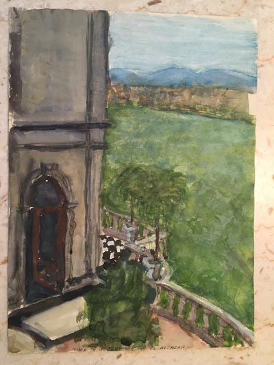 Watercolor of a window and the view beyond