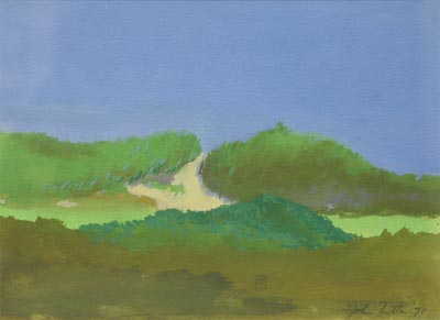 This gouache is a study in greens