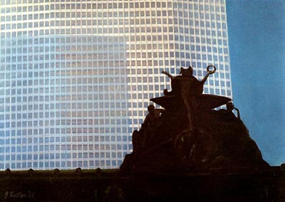 Painting by artist John Button with Grand Central in NYC